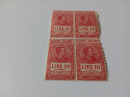 QUARTINA NUOVA MARCHE DA BOLLO COLONIE ITALIANE LIRE 10 NON LINGUELLATE - Revenue Stamps