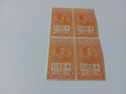 QUARTINA NUOVA MARCHE DA BOLLO COLONIE ITALIANE LIRE 4 NON LINGUELLATE - Revenue Stamps