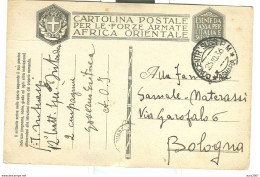 C.P. FORZE ARMATE  AFRICA ORIENTALE,1936,TIMBRO CONCENTR.SUSS. P.M. ASMARA -PER BOLOGNA, - Africa Orientale Italiana