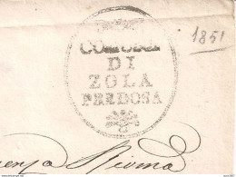 ZOLA PREDOSA - BOLOGNA - 1851 - TIMBRO  COMUNE DI ZOLA PREDOSA -SU COPERTA - Romagna