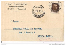 SALIMBENI - PRATO - CARTOLINA COMMERCIALE VIAGGIATA  1933 - FIRMA AUTOGRAFA - PER REGGIO EMILIA -  TIMBRO POSTE MESS. - Prato