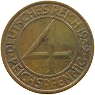 WEIMARER REPUBLIK 4 PFENNIG 1932 A  #MA 021764 - 4 Reichspfennig