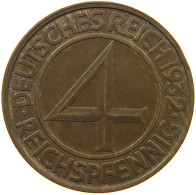 WEIMARER REPUBLIK 4 PFENNIG 1932 D  #MA 021767 - 4 Reichspfennig