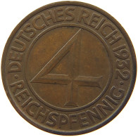 WEIMARER REPUBLIK 4 PFENNIG 1932 A  #MA 021766 - 4 Reichspfennig