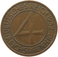 WEIMARER REPUBLIK 4 PFENNIG 1932 A  #MA 099909 - 4 Reichspfennig