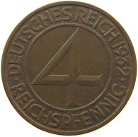 WEIMARER REPUBLIK 4 PFENNIG 1932 A  #MA 021765 - 4 Reichspfennig