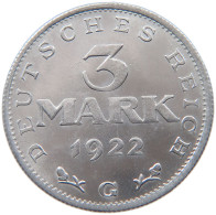 WEIMARER REPUBLIK 3 MARK 1922 G  #MA 098656 - 3 Marcos & 3 Reichsmark