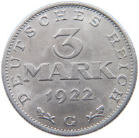 WEIMARER REPUBLIK 3 MARK 1922 G  #MA 098639 - 3 Marcos & 3 Reichsmark