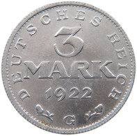 WEIMARER REPUBLIK 3 MARK 1922 G  #MA 098652 - 3 Marcos & 3 Reichsmark