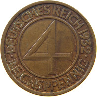 WEIMAR 4 PFENNIG 1932 E J.315, 4 REICHSPFENNIG 1932 #MA 001998 - 4 Reichspfennig