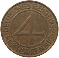 WEIMAR 4 PFENNIG 1932 D J.315, 4 REICHSPFENNIG 1932 #MA 002000 - 4 Reichspfennig