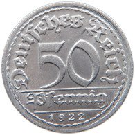 WEIMARER REPUBLIK 50 PFENNIG 1922 D  #MA 104476 - 50 Renten- & 50 Reichspfennig