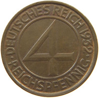 WEIMARER REPUBLIK 4 PFENNIG 1932 G WEIMARER REPUBLIK: J.315, 4 REICHSPFENNIG 1932 G #MA 000296 - 4 Reichspfennig