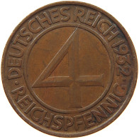 WEIMARER REPUBLIK 4 PFENNIG 1932 D  #MA 099913 - 4 Reichspfennig