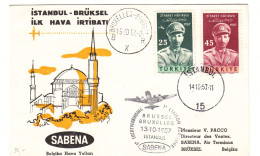 Turquie - Lettre De 1957 - Oblit Istanbul - 1 Er Vol SABENA Bruxelles Istanbul - - Cartas & Documentos