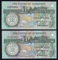 Guernsey: 2x 1 Pound - Serie K Sig. Brown + Serie U Sig. Clark (P.48, 52) - Guernsey