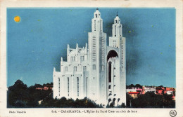 MAROC - Casablanca - L'Eglise Du Sacré Coeur Au Clair De Lune - Colorisé - Carte Postale Ancienne - Casablanca