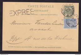 DDAA 731 -- Entier Postal Type Armoiries + TP 60 En EXPRES - Télégraphique BXL Palais De Justice 1898 - Tarjetas 1871-1909
