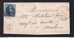 DDAA 593 -- Lettre TP Médaillon Déf. 20 C  Barres 66 JODOIGNE 1856 Vers MALINES - Boite L En Rouge De AUTRE-EGLISE - Landpost (Ruralpost)