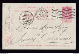 DDAA 595 -- Entier Postal Fine Barbe PERFORE " WAUQUEZ " Bruxelles 1906 Vers CORGEMONT Suisse - Briefkaarten 1871-1909