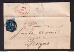 DDAA 592 -- Lettre TP Epaulette Déf. 20 C  Barres 77 MAESEYCK 1849 Vers Smuts , Avoué à TONGRES - Signée Hauwaerts - 1849 Epaulettes