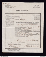 DDAA 170 - MILICE NATIONALE - Attestation De Présence Au Corps - 12é Régiment D'infanterie , TOURNAY 1837 - Cartas & Documentos