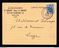 DDBB 165 - Carte Privée TP Lion Héraldique ARLON 1934 Vers Ets Falempe (Pantoufles) à LEUZE - Entete Chaussures Graff - 1929-1937 Leone Araldico