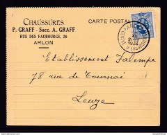 DDBB 165 - Carte Privée TP Lion Héraldique ARLON 1934 Vers Ets Falempe (Pantoufles) à LEUZE - Entete Chaussures Graff - 1929-1937 León Heráldico