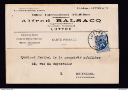 DDBB 167 - Carte Privée TP Lion Héraldique LUTTRE 1932 - Entete Imprimeur, Editions Alfred Balsacq - Secrétaire Communal - 1929-1937 Leone Araldico