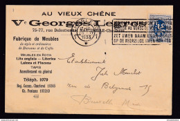 DDBB 158 - Carte Privée TP Lion Héraldique CHARLEROI 1933 - Entete Au Vieux Chene , Vve Legros , Meubles à MARCINELLE - 1929-1937 Heraldischer Löwe