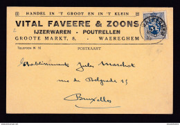 DDBB 164 - Carte Privée TP Lion Héraldique WAEREGHEM 1933 - Entete Vital Faveere § Zoons , Ijzerwaren , Poutrellen - 1929-1937 Heraldic Lion