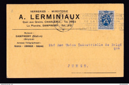 DDBB 163 - Carte Privée TP Lion Héraldique CHARLEROI 1933 Vers JUMET - Entete Verreries-Miroiterie Lerminiaux à DAMPREMY - 1929-1937 Leone Araldico