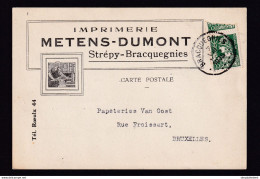 DDBB 150 - Carte Privée Illustrée TP Mercure BRACQUEGNIES 1935 Vers BXL - Entete Imprimerie Metens-Dumont - 1932 Cérès Et Mercure
