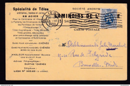 DDBB 157 - Carte Privée TP Lion Héraldique LIEGE 1933 - Verso Timbre Fiscal -Laminoirs De L' Ourthe à SAUHEID Lez CHENEE - Documentos