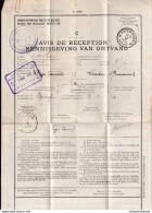 DDEE 520 -- Documents De La Poste - No 170 AVIS De RECEPTION Complet POPERINGHE 1920 Vers STADEN Et Retour - Franchise