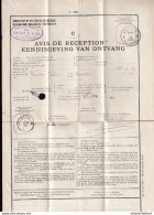 DDEE 513 -- Documents De La Poste - No 170 AVIS De RECEPTION Complet COURTRAI 1920 Vers ISEGHEM Et Retour - Franchise