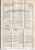 DDEE 518 -- Documents De La Poste - No 170 AVIS De RECEPTION Complet POPERINGHE 1920 Vers KOMEN-COMINES Et Retour - Franquicia