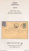 513/38 -- Entier Armoiries + TP Fine Barbe En EXPRES TURNHOUT 1896 Vers Télégraphique ANVERS (EST) - Postcards 1871-1909