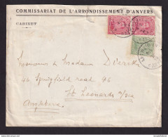 38/089 - FORTUNE 1919 - Enveloppe TP Albert Cachet Etoiles Agence Grattée ANTWERPEN 1919 Vers UK - Fortune Cancels (1919)