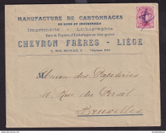 38/084 - FORTUNE 1919 - Enveloppe TP Albert Annulation Paraphe Au Crayon - Entete Cartonnages Chevron à LIEGE - Fortune Cancels (1919)