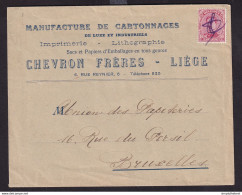 38/084 - FORTUNE 1919 - Enveloppe TP Albert Annulation Paraphe Au Crayon - Entete Cartonnages Chevron à LIEGE - Fortuna (1919)