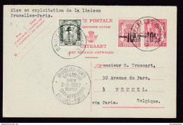 DDCC 896 - Entier Postal Moins 10 % + TP Divers Cachet HELIPOST SABENA 1ère Liaison  BRUXELLES-PARIS 1957 - Lettres & Documents