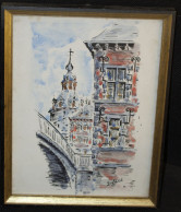 Guy Petit (° Namur 1932) - Aquarelle Encadrée Et Vitrée 26 X 20 Cm - Beffroi De Namur - Aquarel