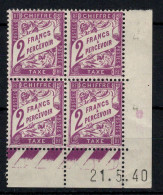 Coin Daté - Taxe YV 42 N** MNH Luxe Complet , Coin Daté Du 21.5.40 - Portomarken