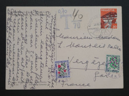 France,  Timbres Taxes N°98 Et N°101 Sur Carte Postale En Provenance De SUISSE. - 1960-.... Usati