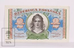 Banknote Spain -  2 Pesetas – Year 1938 – Women At Center, Toledo Bridge - Condition VF - Pick 95 - 1-2 Peseten