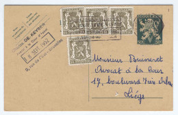 Entier LION V Avec Complément 4 X 10c Sceau Etat BXL à LIEGE  --  1312 - Briefkaarten 1934-1951