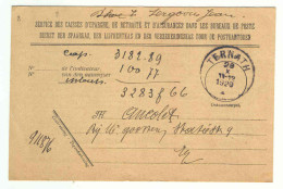 Carte De Service Caisse Epargne Postes TERNATH 1929  --  1277 - Portofreiheit