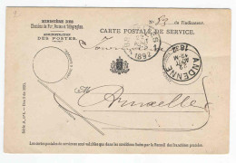Carte De SERVICE Des Postes ANDENNE à BXL 1892 -- 662 - Franchise