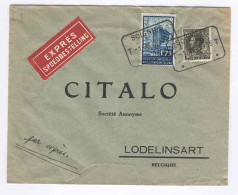 Lettre LEOPOLD + EXPO BXL EXPRES Télégraphique SOIGNIES T.T. 1935 Vers LODELINSART T.T.  --  974 - 1934-1935 Leopold III